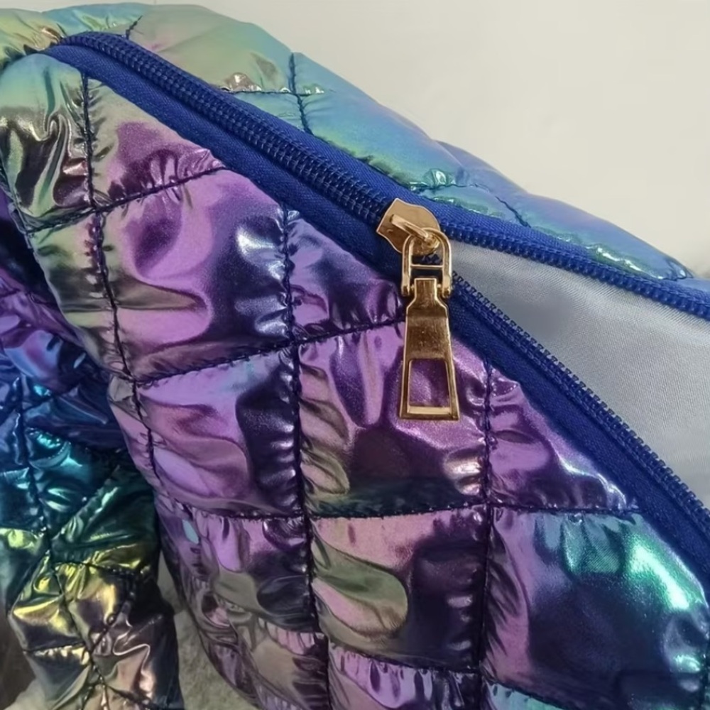 Iridescent Quilted Puffy Women's Large Shoulder Bag Purple, Green, Blue NWT - Picture 5 of 5